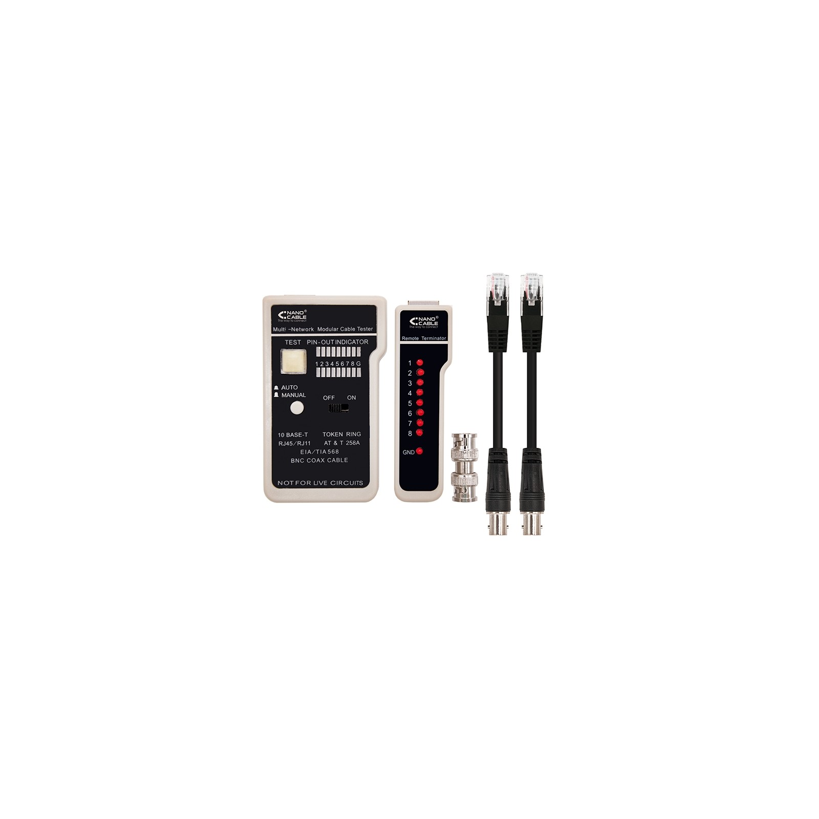Testeador Para Cable RJ11/RJ12/RJ45/Coaxial Nanocable Testeador Para Cable RJ11/RJ12/RJ45/Coaxial Nanocable