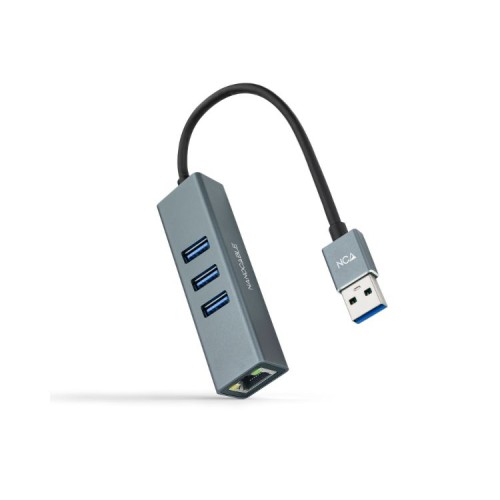 USB 3.0 to Gigabit Ethernet Adapter with 3xUSB 3.0 15cm Gray Nanocable
