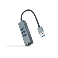 Conversor USB 3.0 a Ethernet Gigabit + 3xUSB 3.0 15cm Gris Nanocable