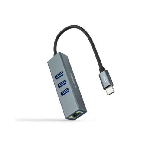 Nanocable USB-C to Ethernet Gigabit Converter + 3xUSB 3.0 15cm Gray