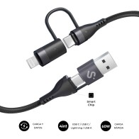 SUBBLIM 4 in 1 60W USB-A/USB-C/Lightning Cable 1m Black