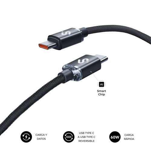 Cable Optimus 60W USB-C/USB-C 1 m Negro Subblim
