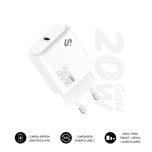 Wall/Travel USB-C Charger GaN 20W PD White Subblim