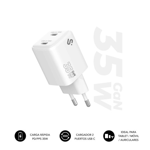 Subblim USB-C + USB-C Wall/Travel Charger 35W PD White